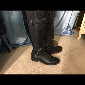 Tall wide calf leather boots